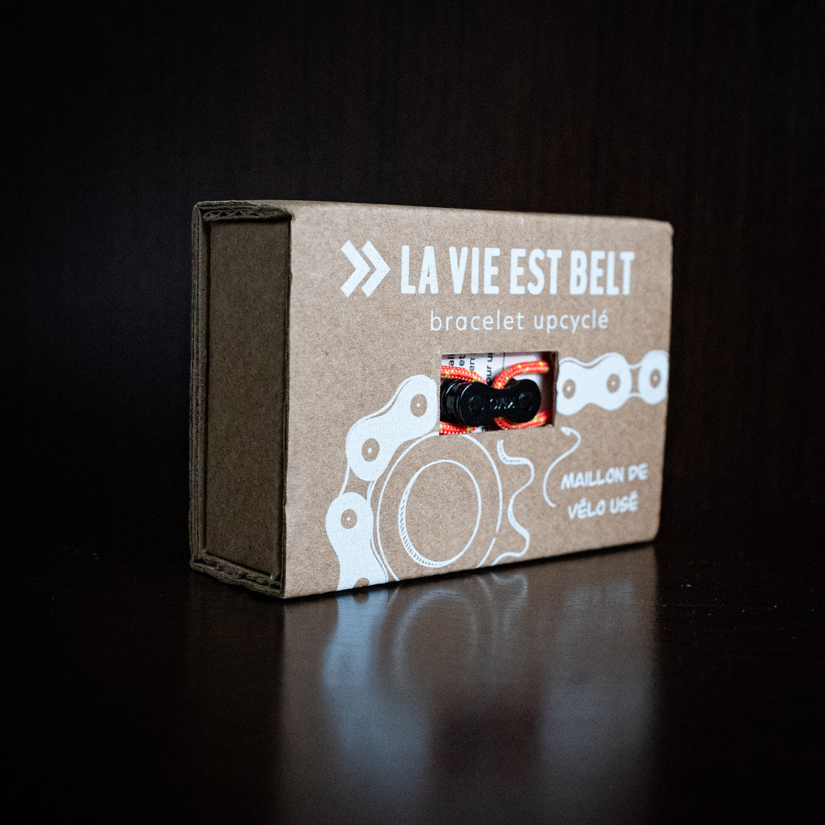 Bracelet upcyclé chaîne de vélo corail Himalaya