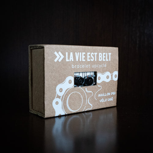 Bracelet upcyclé chaîne de vélo gris-corail Vosges