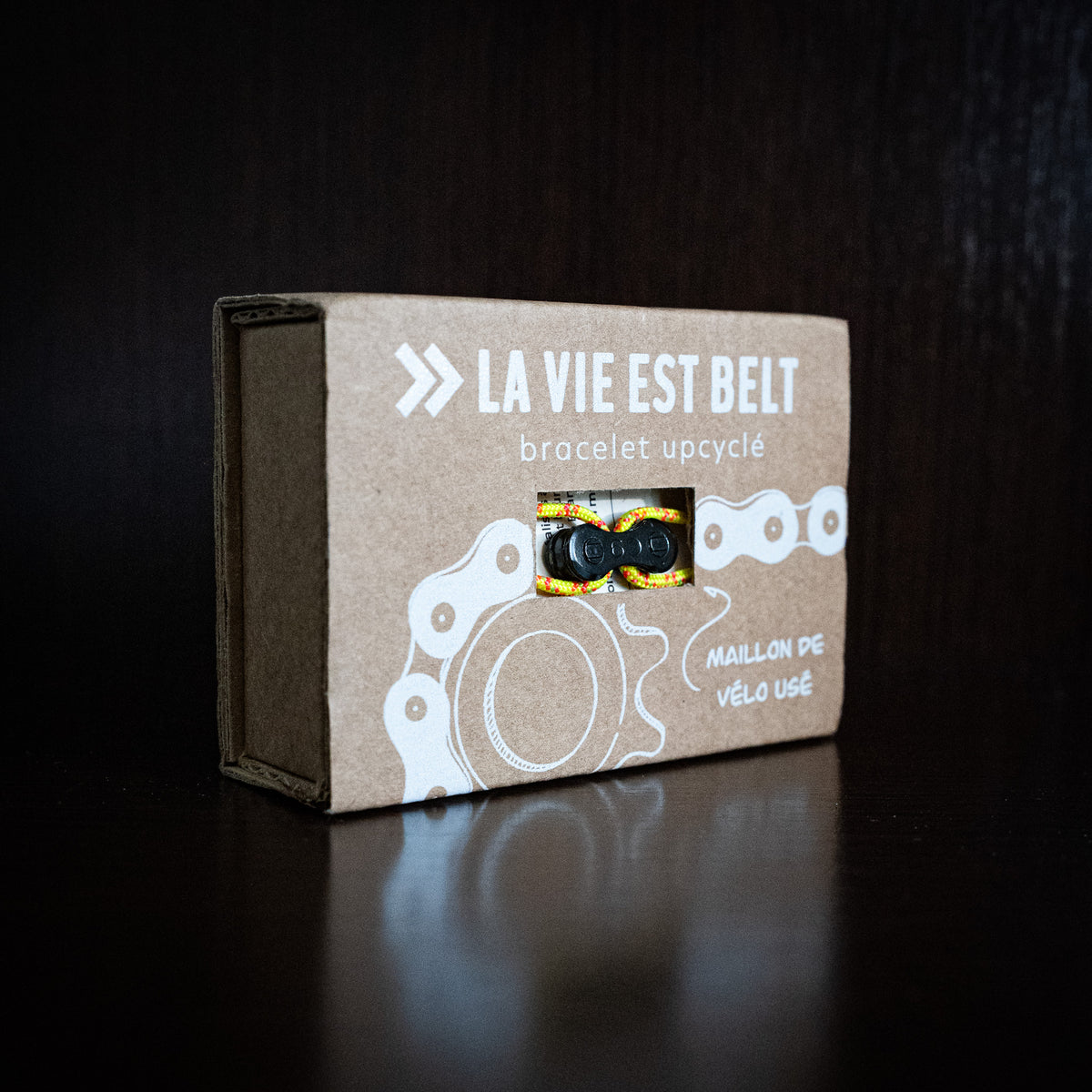Bracelet upcyclé chaîne de vélo jaune corail Atlas