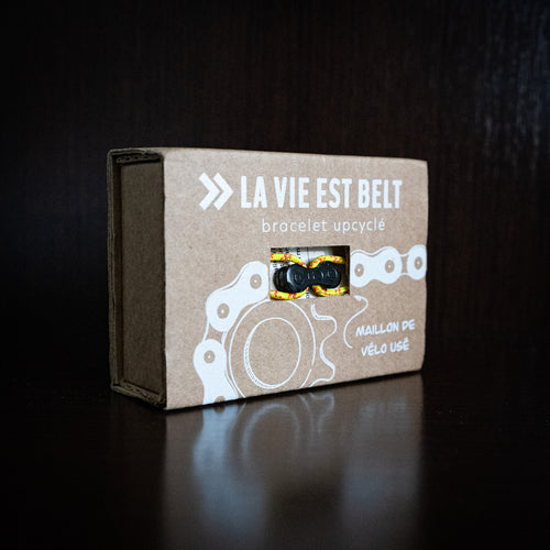 Bracelet upcyclé chaîne de vélo jaune corail Atlas