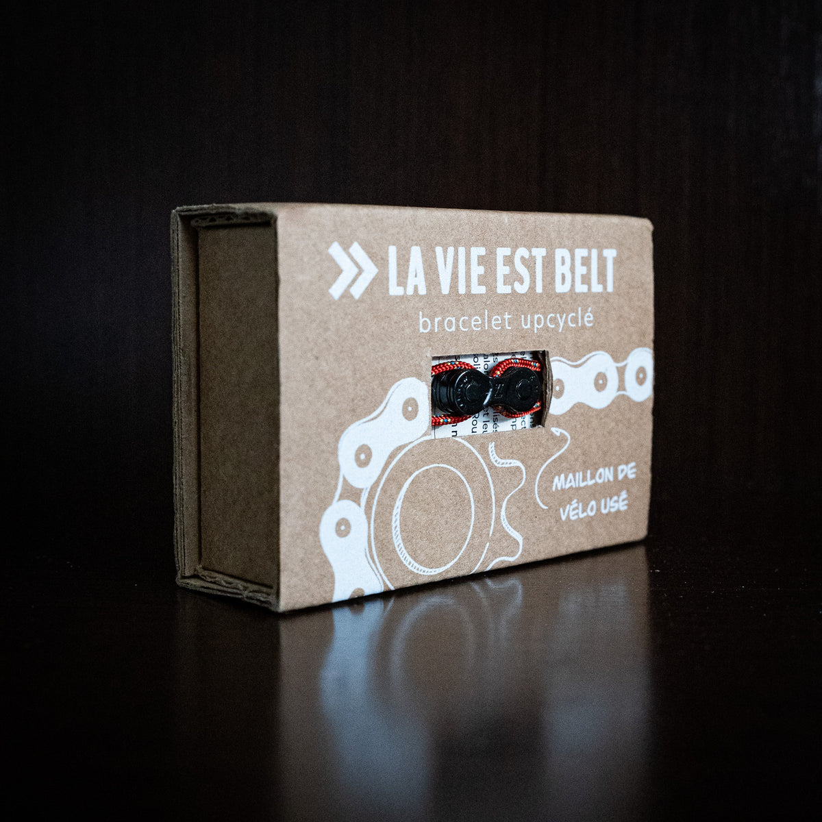 Bracelet upcyclé chaîne de vélo rouge Jura