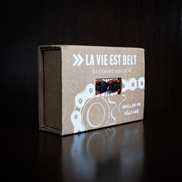 Bracelet upcyclé chaîne de vélo rouge Jura
