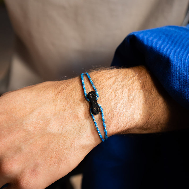 Bracelet upcyclé chaîne de vélo bleu Appalaches