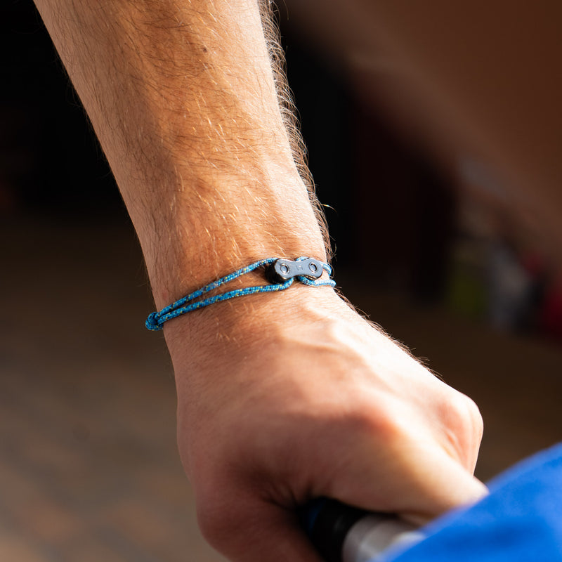 Upcycled bicycle chain bracelet Appalachian blue