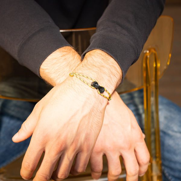 Yellow upcycled bicycle chain bracelet Les Ecrins