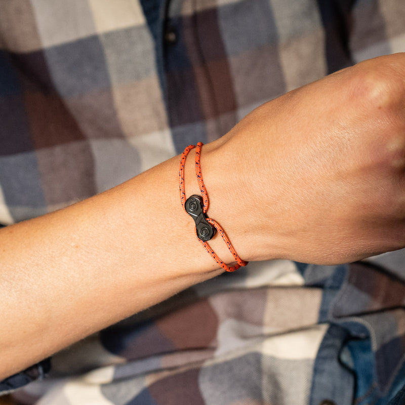 Upcycled bicycle chain bracelet orange-blue Ardennes