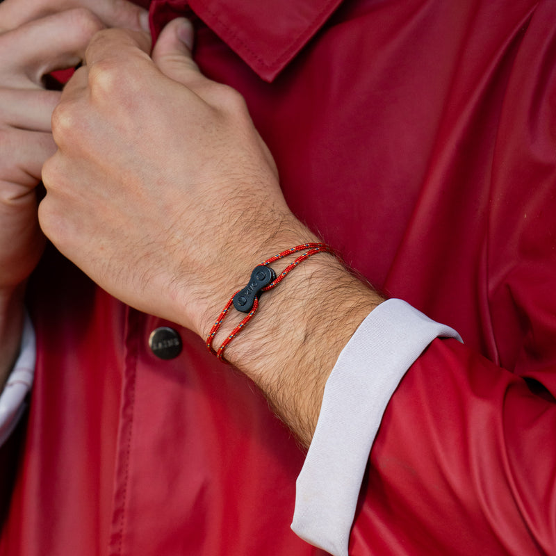 Bracelet upcyclé chaîne de vélo rouge Jura