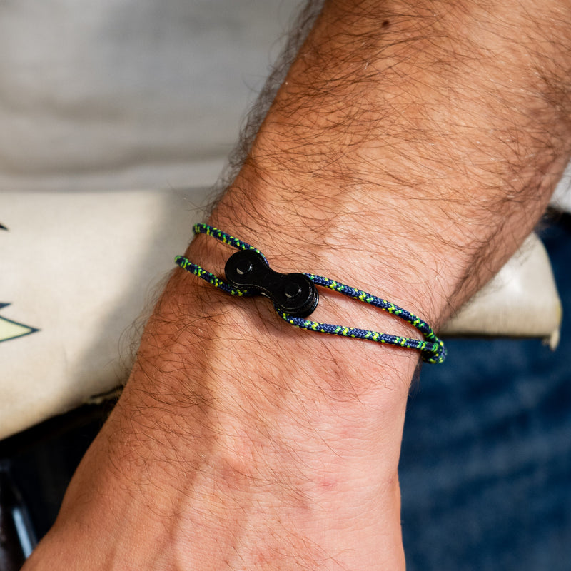 Bracelet upcyclé chaîne de vélo bleu-vert Carpates