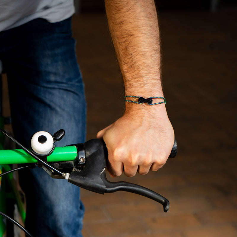 Bracelet upcyclé chaîne de vélo bleu-vert Carpates