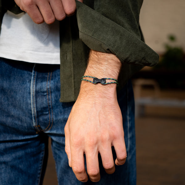 Bracelet upcycled bicycle chain blue-green Carpathian