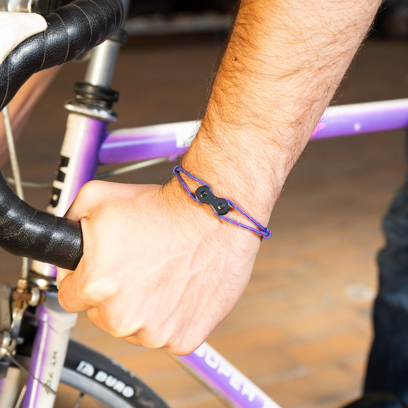 Bracelet upcyclé chaîne de vélo violet Los Andes