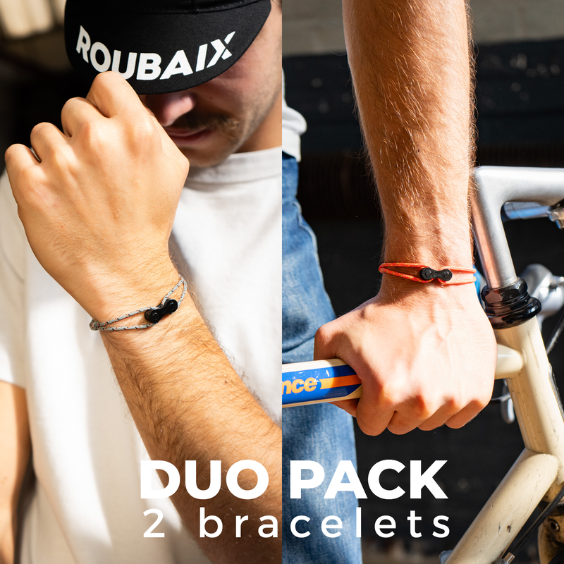 DUO PACK Corail/Gris - Bracelet upcyclé chaîne de vélo