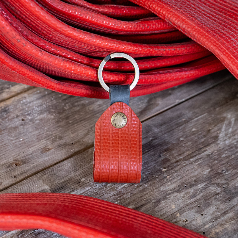 Rust-red fire hose Keychains